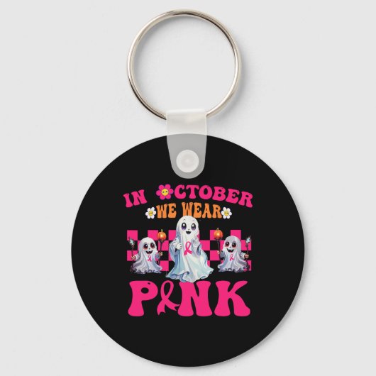 Groovy Draag roze borstkanker Warrior Cute Ghost Sleutelhanger (Voorkant)