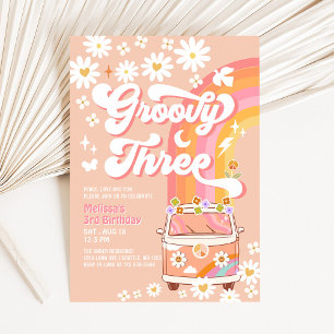 Groovy DRIE Roze Perzik Madeliefje Hippie Verjaard Kaart