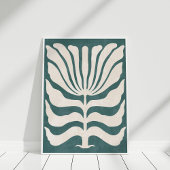 Groovy Dusty Blauwgroen Abstract Bloemenmuur Kunst Poster