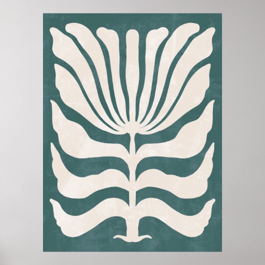 Groovy Dusty Blauwgroen Abstract Bloemenmuur Kunst Poster (Voorkant)