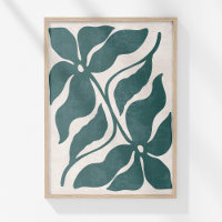 Groovy Dusty Blue Abstract Bloemenmuur Kunst