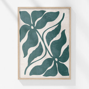 Groovy Dusty Blue Abstract Bloemenmuur Kunst Poster