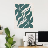 Groovy Dusty Blue Abstract Bloemenmuur Kunst Poster (Thuiskantoor)