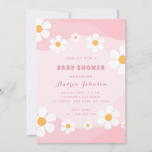 Groovy Dusty Pink Retro Daisy Floral Baby shower Kaart (Voorkant)