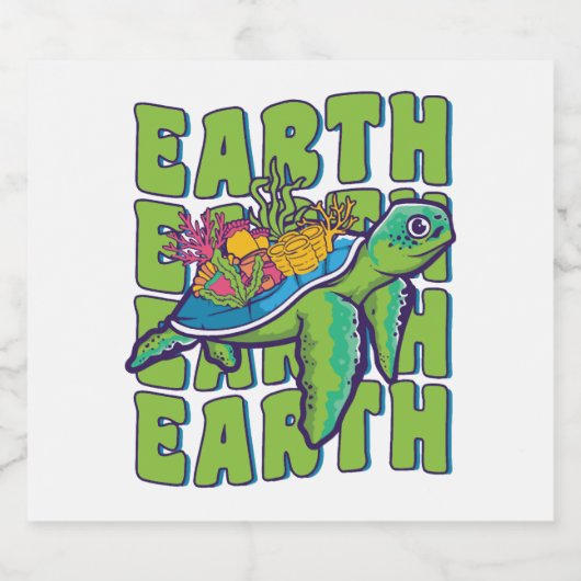 Groovy Earth Day Zee Turtle Lover Wildlife Sparkling Wijnetiket (Enkel label)