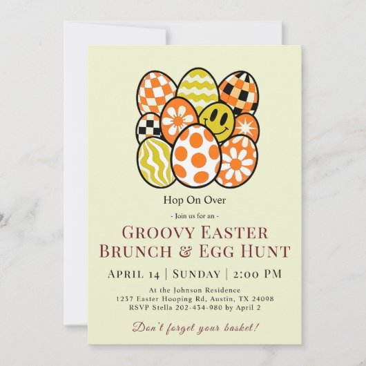 Groovy Easter Brunch Egg Hunt Invitation Kaart (Voorkant)
