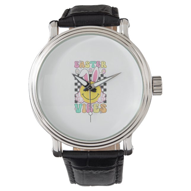 Groovy Easter Vibes Bunny Easter Day Smile Face Gi Horloge (Voorkant)