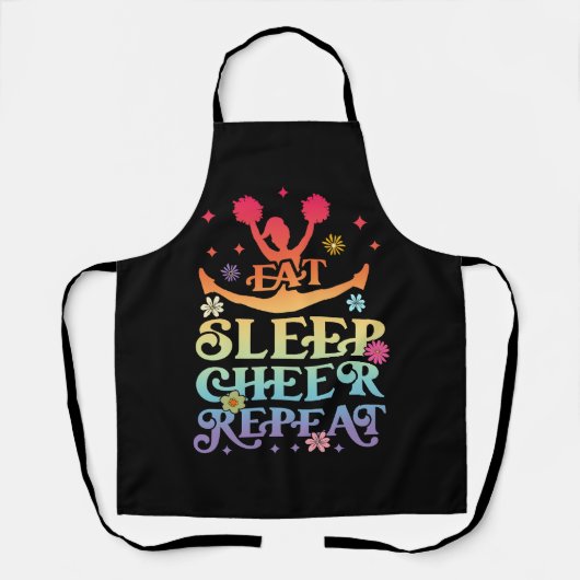 Groovy Eat Sleep Cheer Herhaal Cheerleader Cheerle Schort (Voorkant)