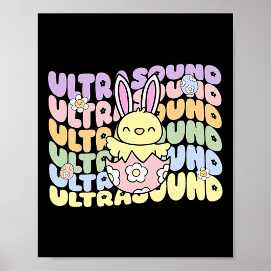 Groovy echografie techniek Bunny Chick Eieren Pase Poster (Voorkant)