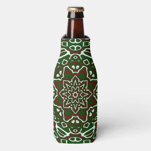 Groovy Eclectisch  Kerst Mandala Patroon Flesjeskoeler (Fles Voorkant)