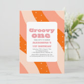Groovy een 1e verjaardag Retro Kaart (Staand voorkant)