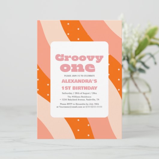 Groovy een 1e verjaardag Retro Kaart (Staand voorkant)