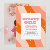 Groovy een 1e verjaardag Retro Kaart (Voorkant / Achterkant)