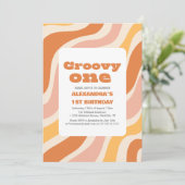 Groovy een 1e verjaardag Retro kleurrijk Kaart (Staand voorkant)