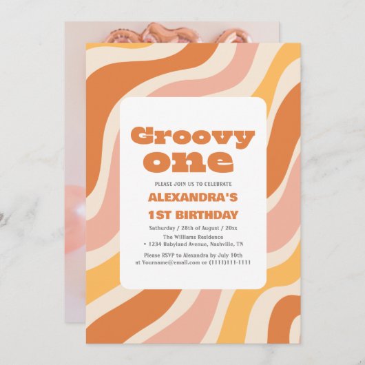 Groovy een 1e verjaardag Retro kleurrijk Kaart (Voorkant / Achterkant)