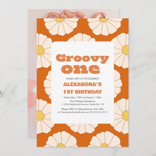 Groovy een 1e verjaardag Retro kleurrijk Kaart (Voorkant / Achterkant)