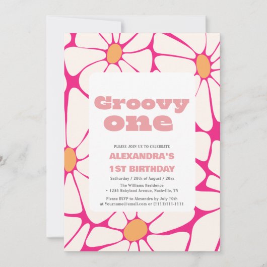 Groovy een 1e Verjaardag roze en sinaasappel Kaart (Voorkant)