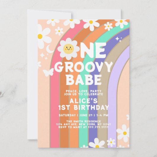 Groovy Eén boho madeliefje regenboog eerste verjaa Kaart (Voorkant)