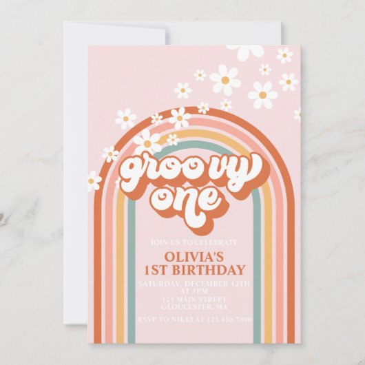 Groovy Eén boho madeliefje regenboog eerste verjaa Kaart (Voorkant)