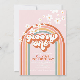 Groovy Eén boho madeliefje regenboog eerste verjaa Kaart