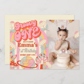 Groovy Een eerste foto Verjaardag uitnodiging (Voorkant / Achterkant)