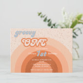 Groovy Een Eerste Verjaardag Girly Retro Party Kaart (Staand voorkant)
