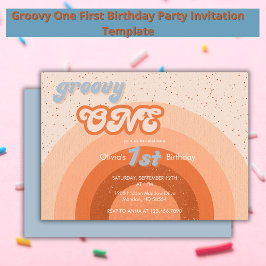 Groovy Een Eerste Verjaardag Girly Retro Party Kaart