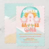 Groovy Een Eerste Verjaardag Retro Regenboog Bloem Kaart (Voorkant / Achterkant)