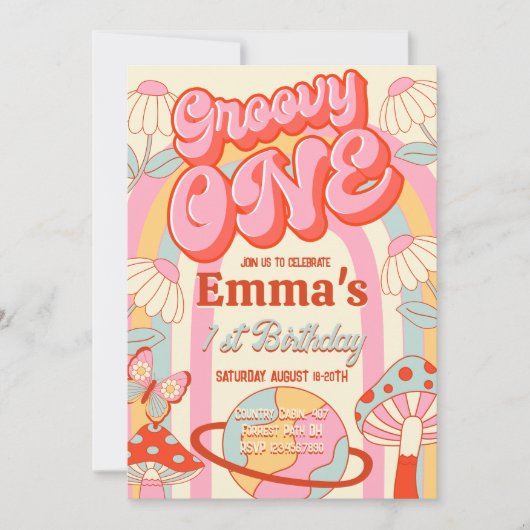 Groovy Een Eerste Verjaardag Uitnodiging (Voorkant)