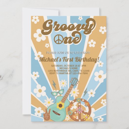 Groovy Een jongen 1e verjaardag uitnodiging. Kaart (Voorkant)