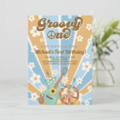 Groovy Een jongen 1e verjaardag uitnodiging. Kaart (Staand voorkant)