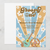 Groovy Een jongen 1e verjaardag uitnodiging. Kaart (Voorkant / Achterkant)