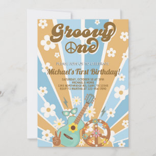 Groovy Een jongen 1e verjaardag uitnodiging. Kaart