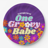 Groovy een kleurrijke retro bloemenverjaardag papieren bordje (Voorkant)