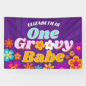 Groovy een kleurrijke retro bloemenverjaardag spandoek (Horizontaal)