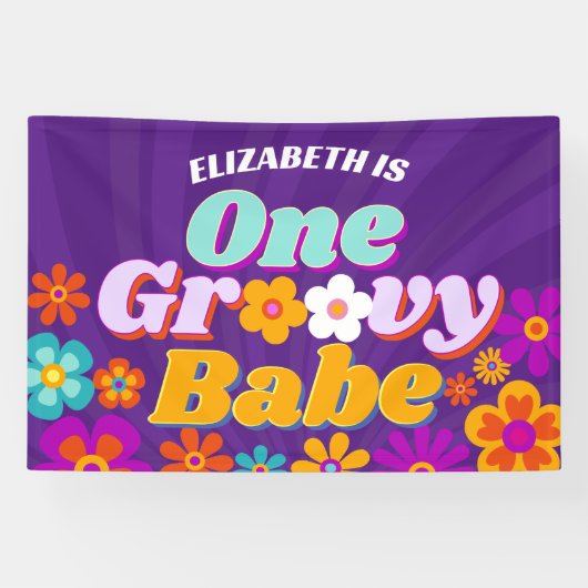 Groovy een kleurrijke retro bloemenverjaardag spandoek (Horizontaal)