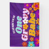 Groovy een kleurrijke retro bloemenverjaardag spandoek (Verticaal)