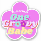 Groovy een kleurrijke retro bloemenverjaardag sticker (Voorkant)