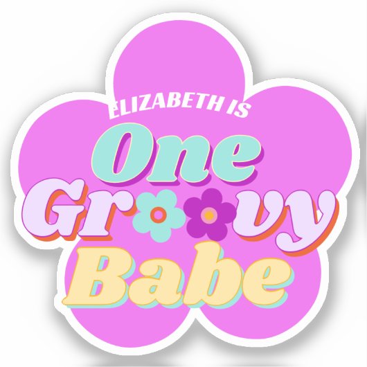 Groovy een kleurrijke retro bloemenverjaardag sticker (Voorkant)