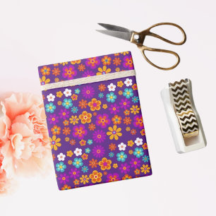 Groovy Eén Kleurrijke Retro Bloemige Verjaardag Cadeaupapier