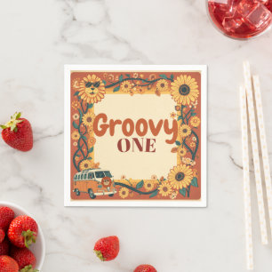 Groovy Eén Leeuw Verjaardag Retro 70s Eerste Verja Servet