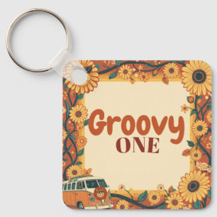 Groovy Eén Leeuw Verjaardag Retro 70s Eerste Verja Sleutelhanger