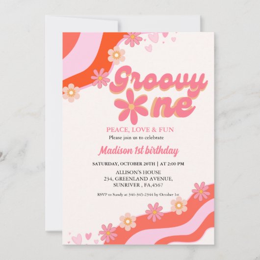 Groovy Een madeliefje Retro Groovy 1e verjaardag Kaart (Voorkant)