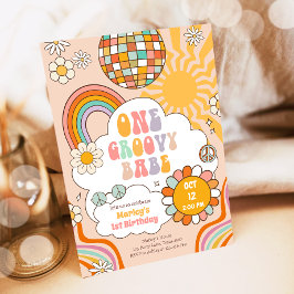 Groovy Een Meisje Retro 70s Regenboog 1e Verjaarda Kaart