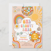 Groovy Een Meisje Retro 70s Regenboog 1e Verjaarda Kaart (Voorkant)