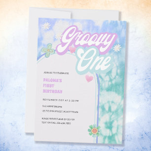 Groovy Eén Pastel Tie Dye 1e Verjaardagsfeest Uitn Kaart