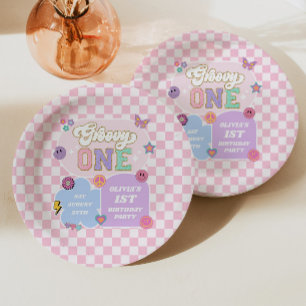 Groovy Eén Preppy Patch 1e Verjaardagsfeestje Papieren Bordje