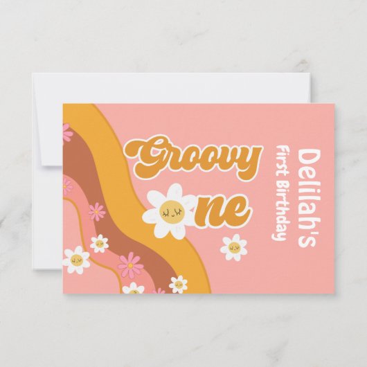 Groovy een retro  eerste baby verjaardag bedankkaart (Achterkant)