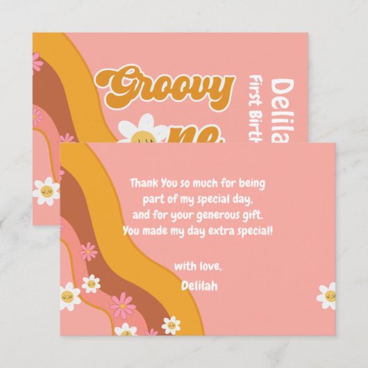 Groovy een retro  eerste baby verjaardag bedankkaart (Voorkant / Achterkant)