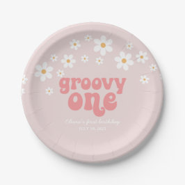 Groovy Eén Retro madelief boho bloem eerste verjaa Papieren Bordje